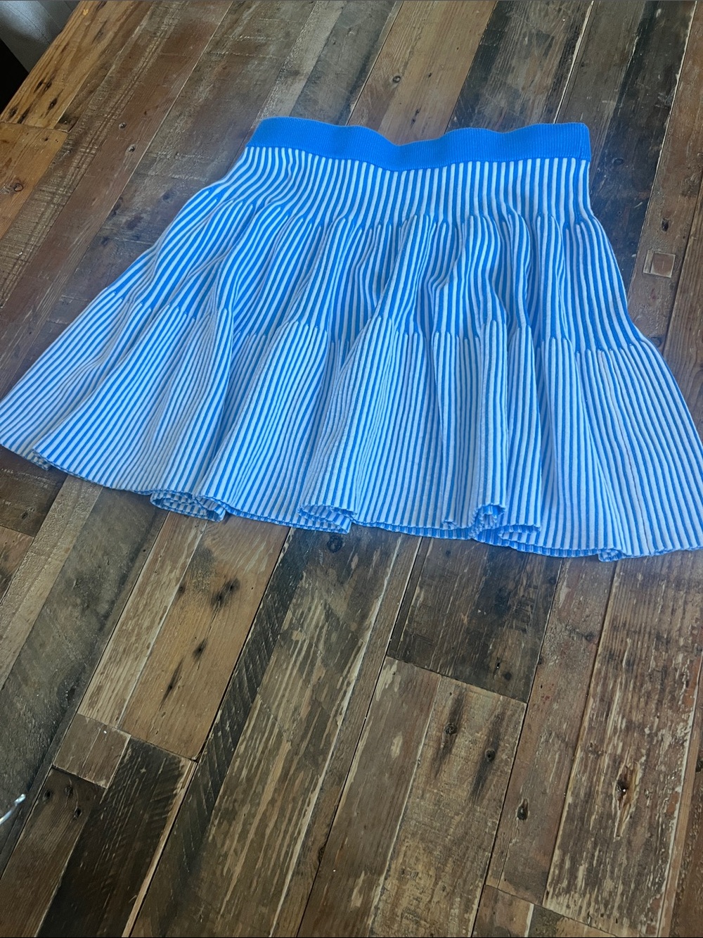 Striped Blue & White Circle Skirt with Elastic Waistband